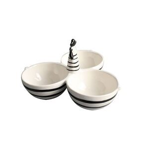 NEW! Ceramic Farmhouse Whimsical Rooster Divided Dish Condiment Bowls Serving